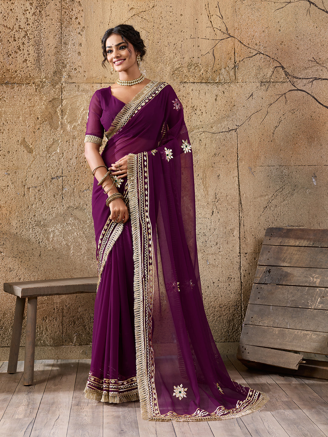 Tanmira New Handcrafted Kacha Gota Patti Saree in Pure Georgette Fabric MHS