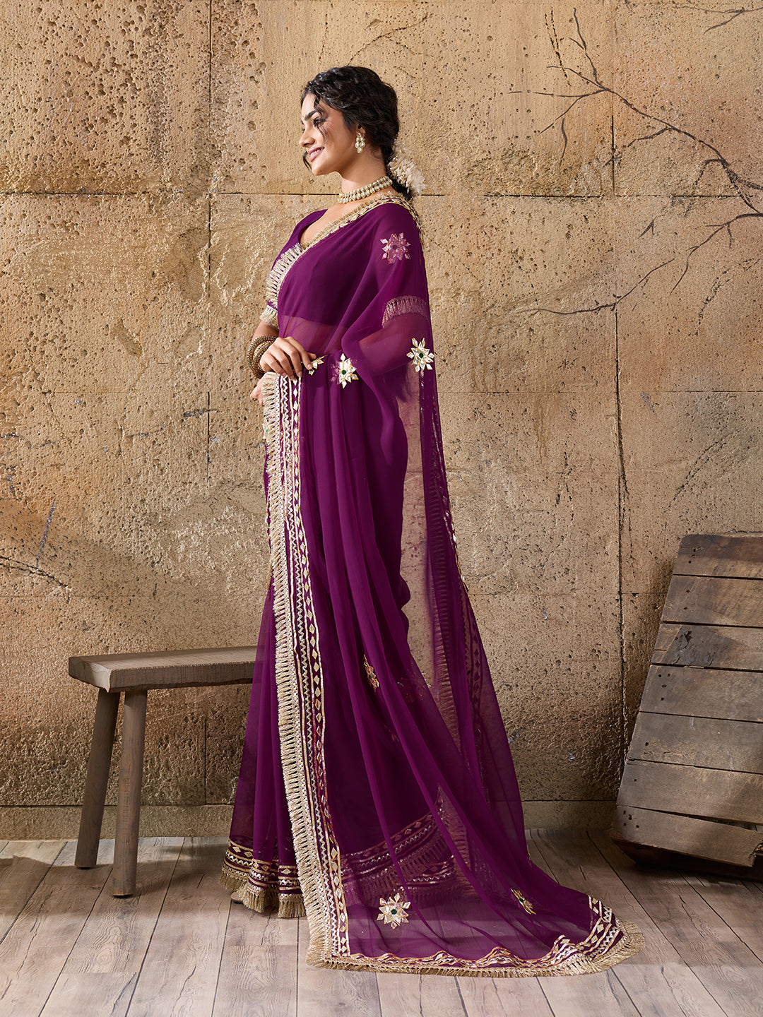 Tanmira New Handcrafted Kacha Gota Patti Saree in Pure Georgette Fabric MHS