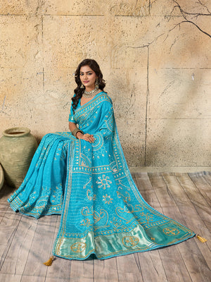 Buy Bandhani with Kachha Gota Patti Glow Modal Silk Saree Tanmira