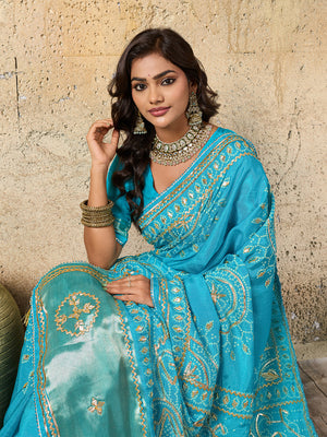 Buy Bandhani with Kachha Gota Patti Glow Modal Silk Saree Tanmira