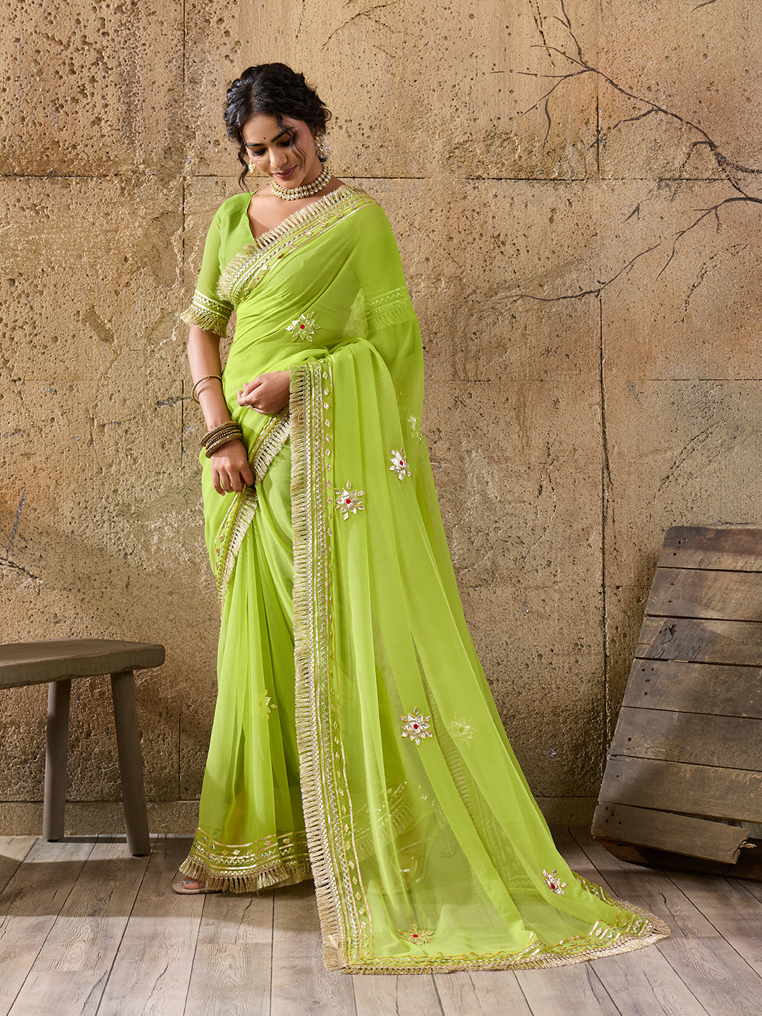 Tanmira New Classic Pure Georgette Saree with Rich Gota Patti Embellishment MHS