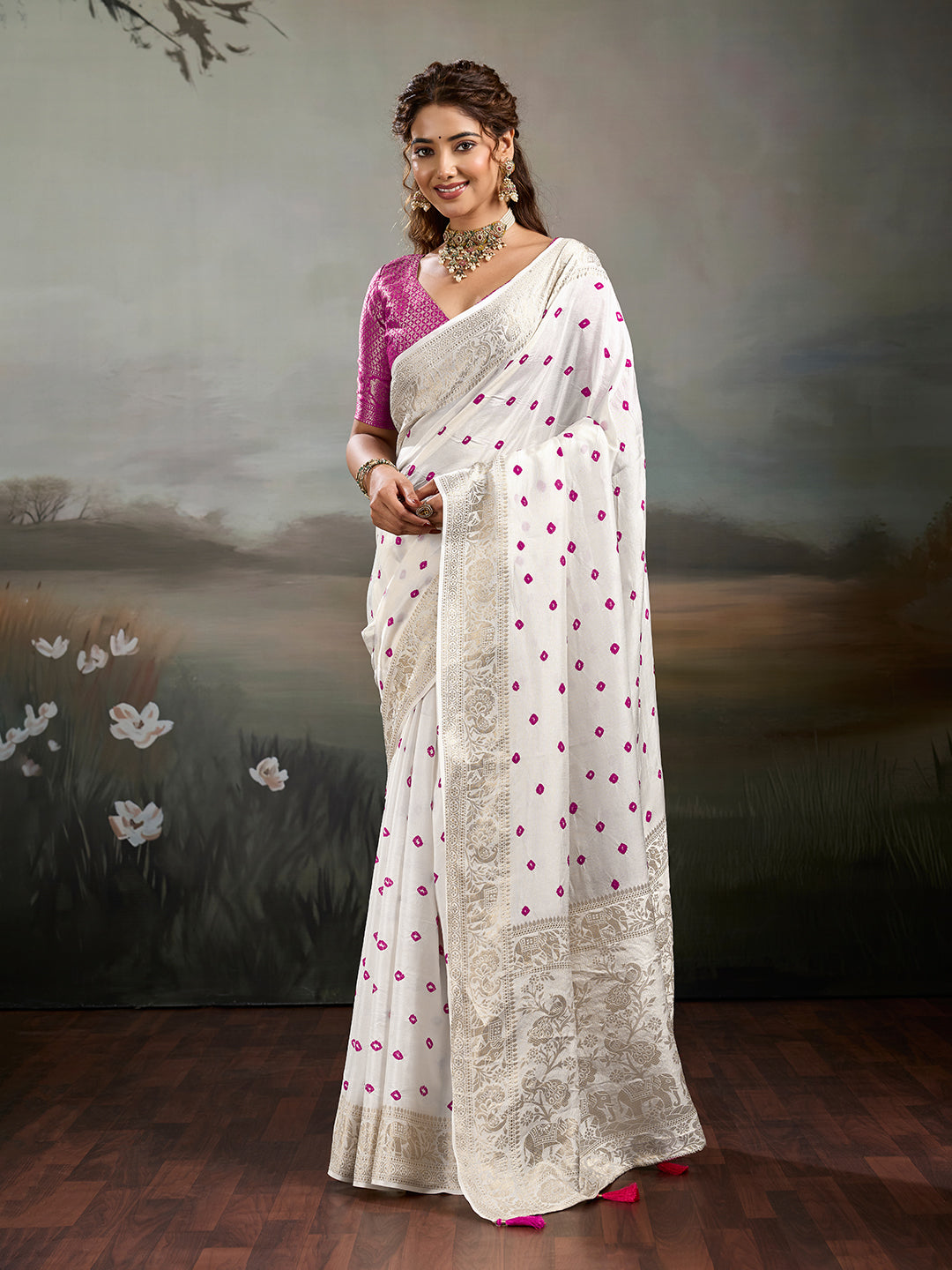 Buy Elegant Bandhani Saree With Festive Wear Tanmira