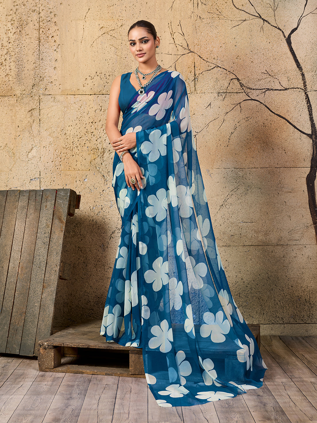 Tanmira Latest Pure Georgette Flower Printed Style Saree SUN