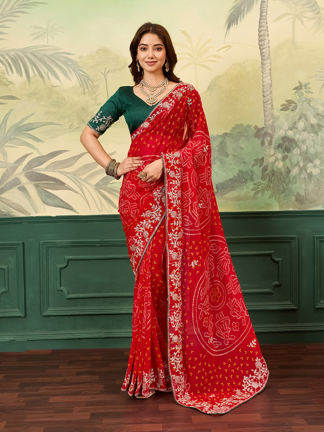 Tanmira New Chiffon Bandhani Style Saree with Aari Tari Work PDM