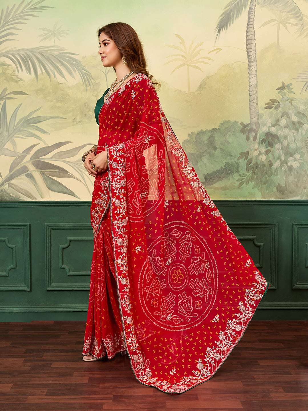 Tanmira New Chiffon Bandhani Style Saree with Aari Tari Work PDM