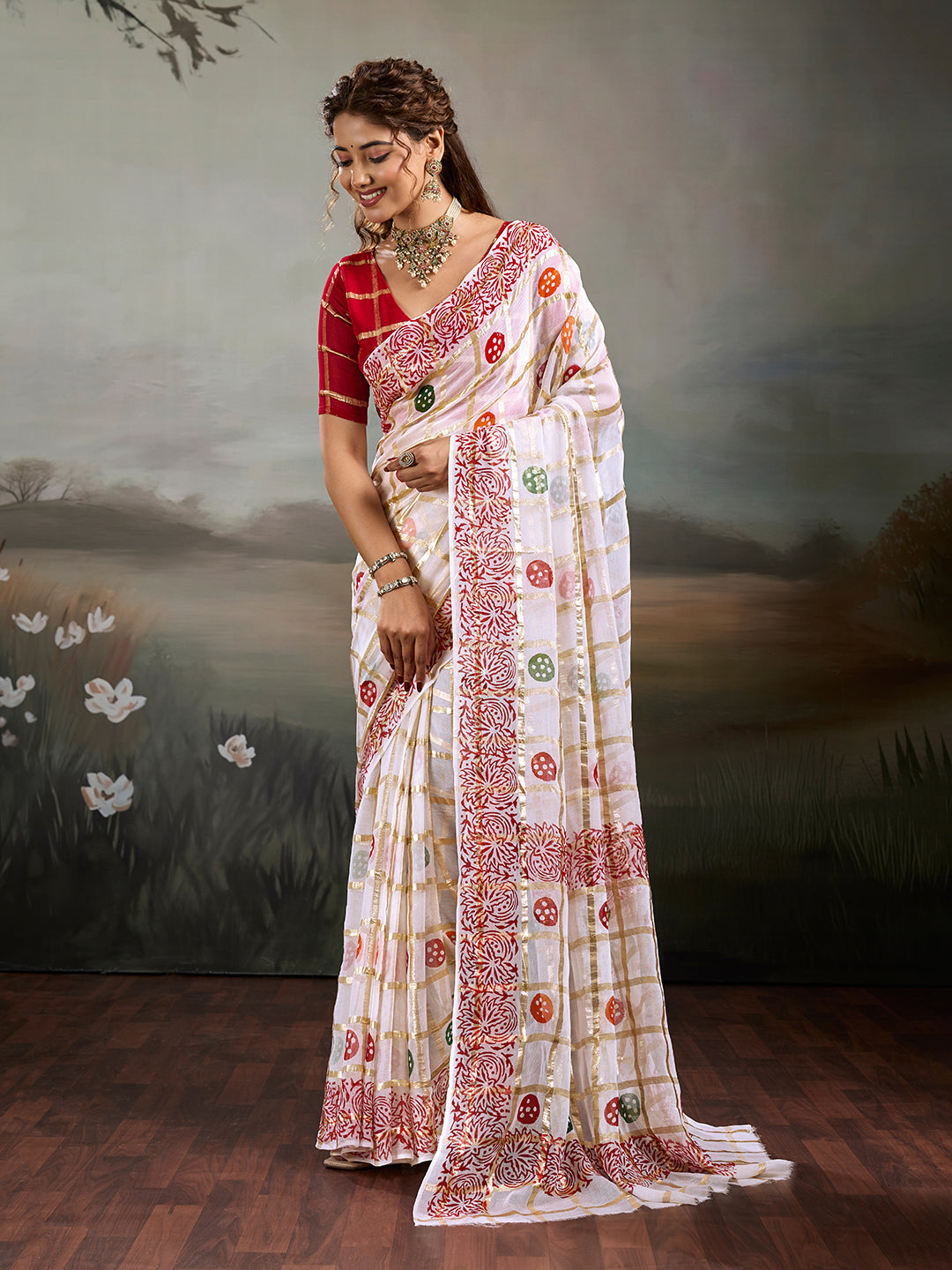 Tanmira New Festive Georgette Faag Style Saree with Blouse KRN
