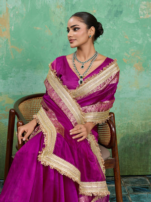 treding Tissue Silk saree in rani colour