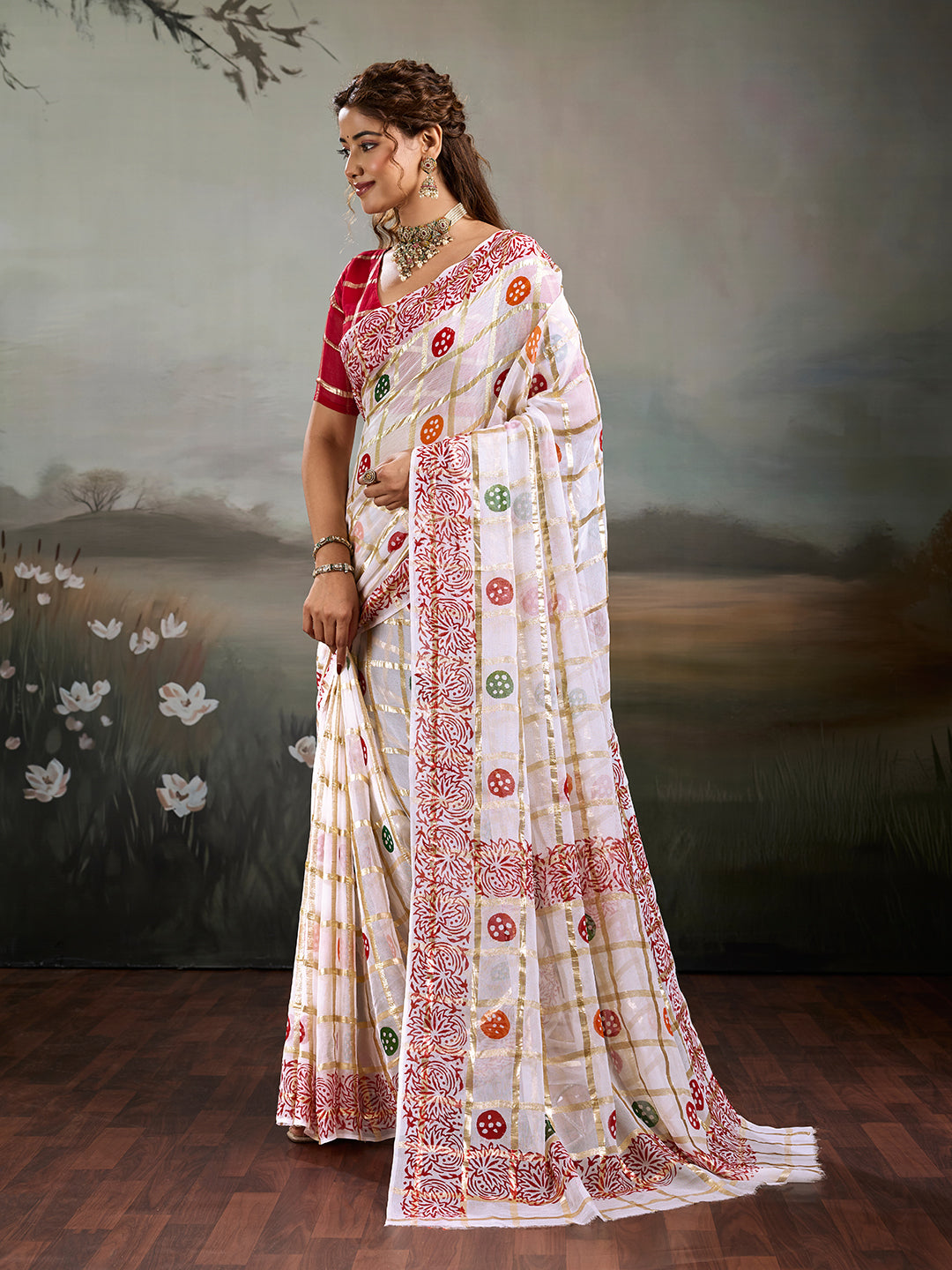 Tanmira New Festive Georgette Faag Style Saree with Blouse KRN
