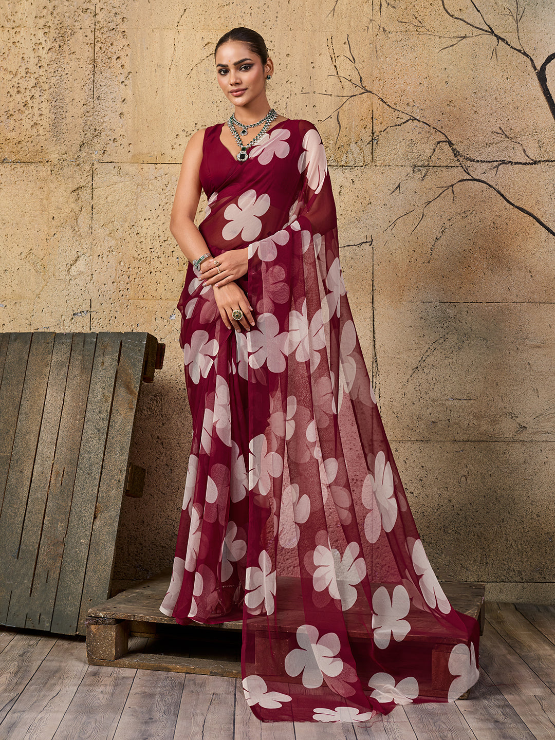 Tanmira Beautiful New Pure Georgette Flower Printed Style Saree SUN