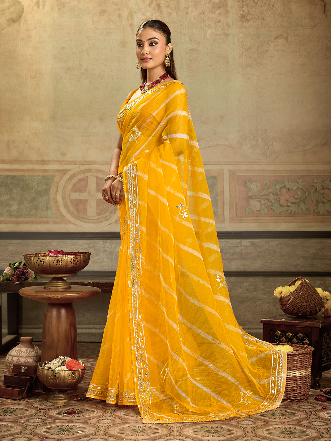 Tanmira Latest New Organza Leheriya Style With Gotapatti Work Saree MHS