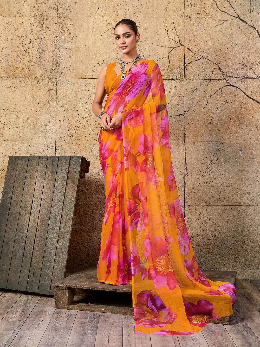 Tanmira New Latest Pure Georgette Flower Printed Style Saree SUN