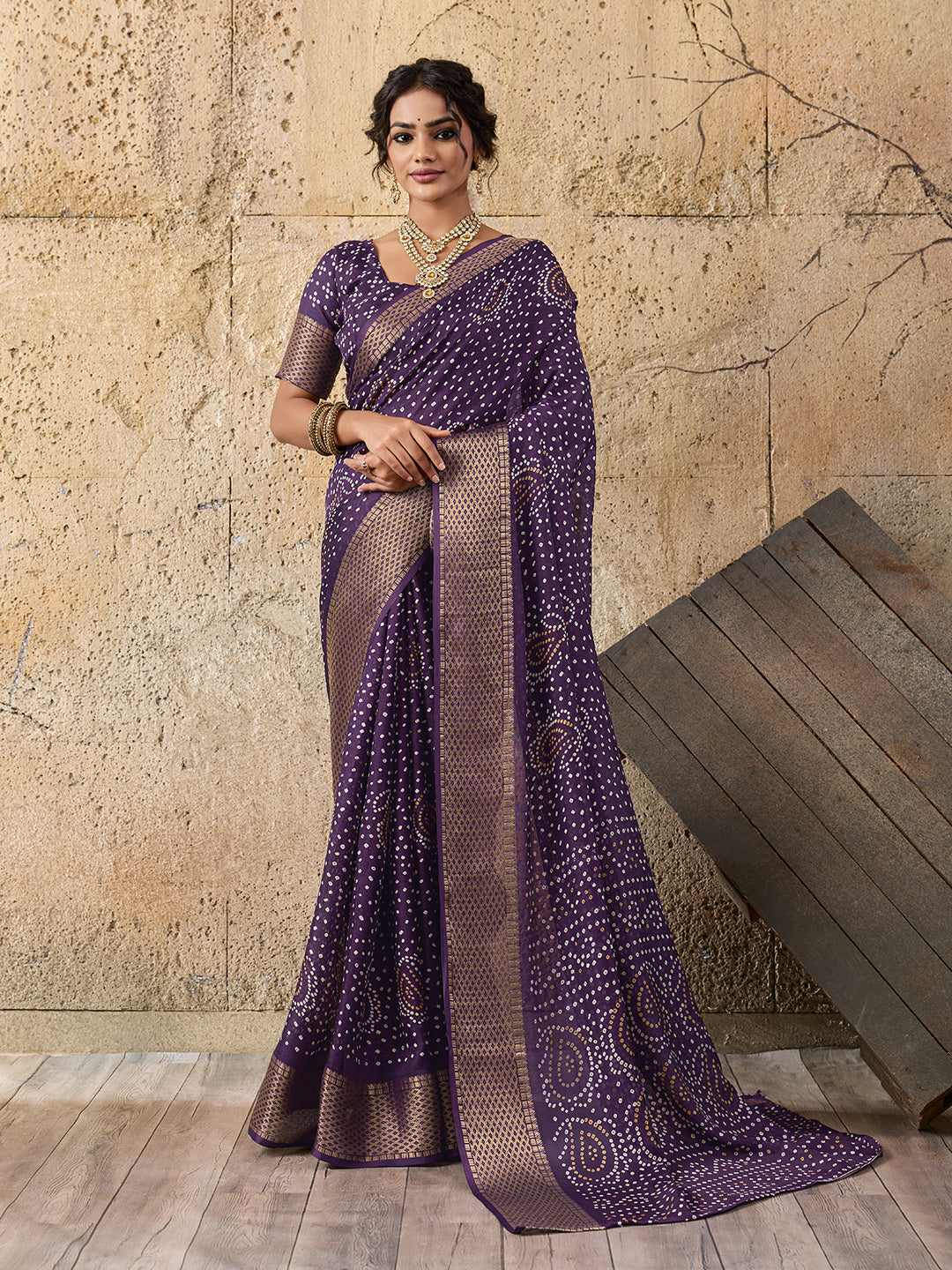 Tanmira New Launch Cotton silk Ajrakh style With Ajrakh HandPrint Work Saree STL