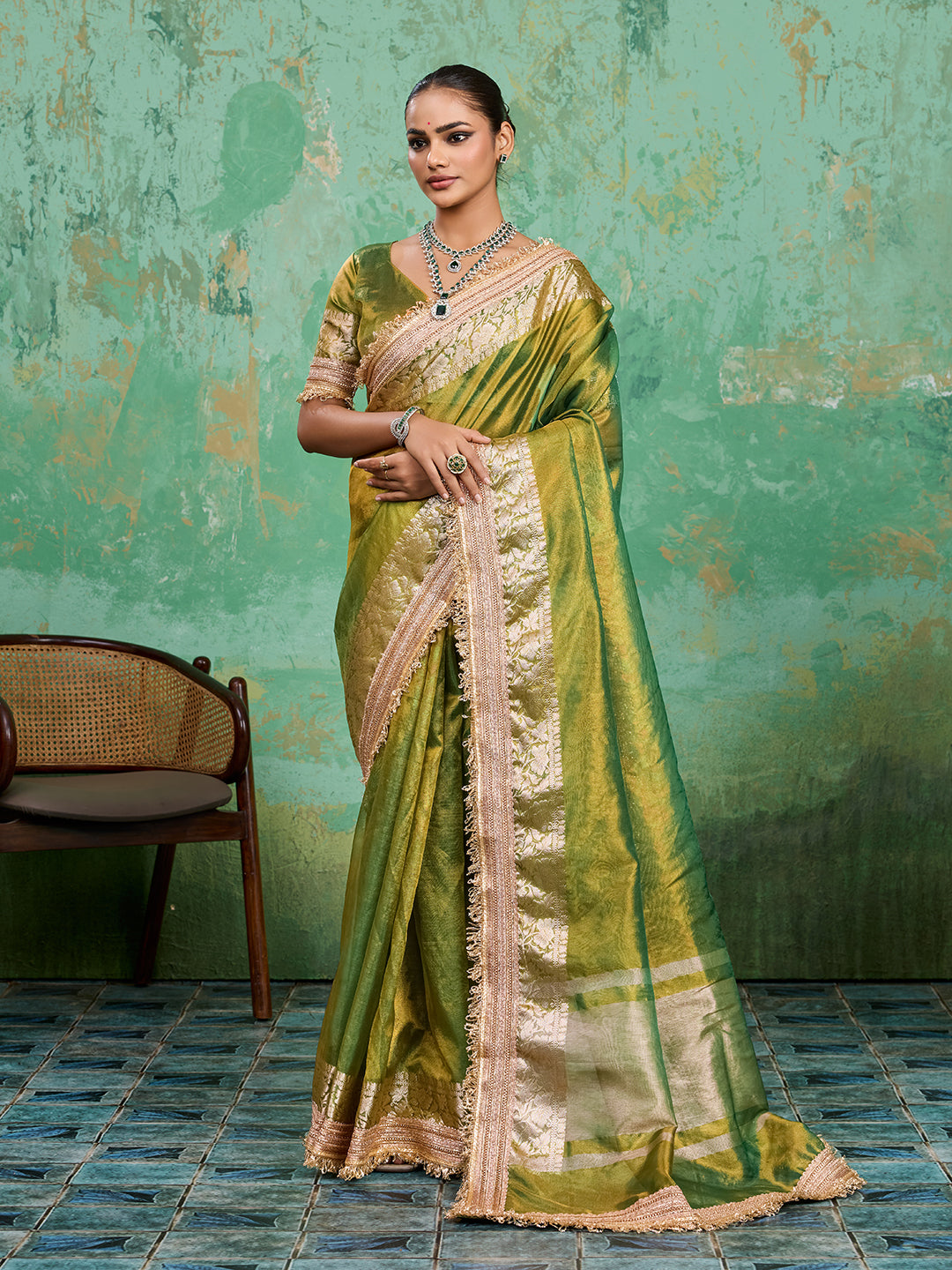 Tanmira Pure Banarasi Handloom Heeramandi Look Katan Silk Tissue Fabric Saree INA