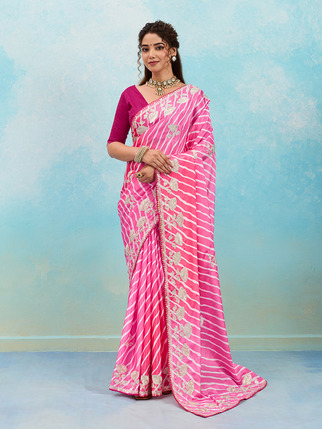 Tanmira Latest Satin Silk Multicolored Tifli Leheriya Gotapatti work Saree SANA