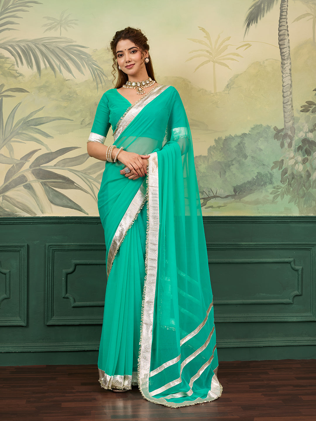Tanmira New Premium Georgette Saree with Rich Gota Border Work MHS