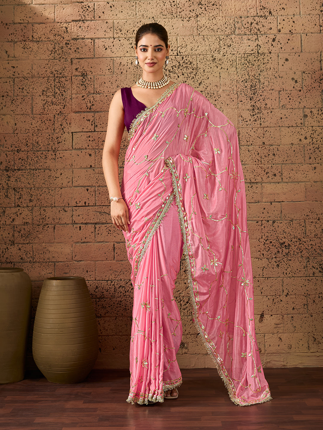 Tanmira Chinon Silk Traditional Saree with Gota Patti Work SFS