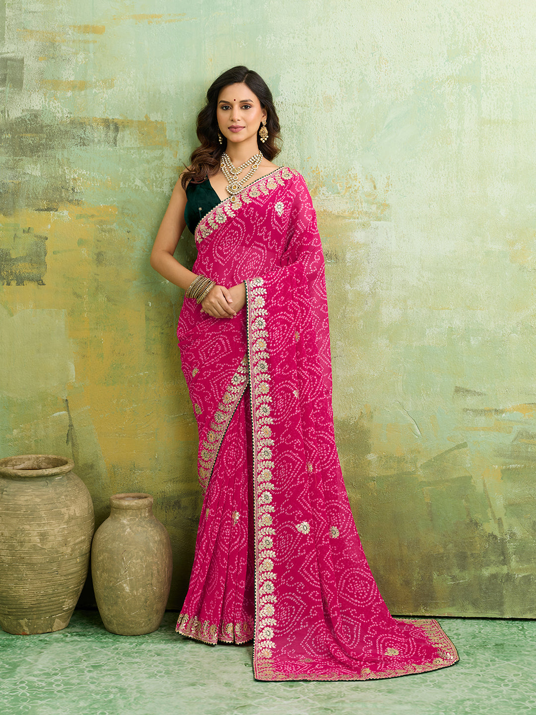 Tanmira New Designer Georgette Bandhani Saree with Gota Patti Work SARIKA