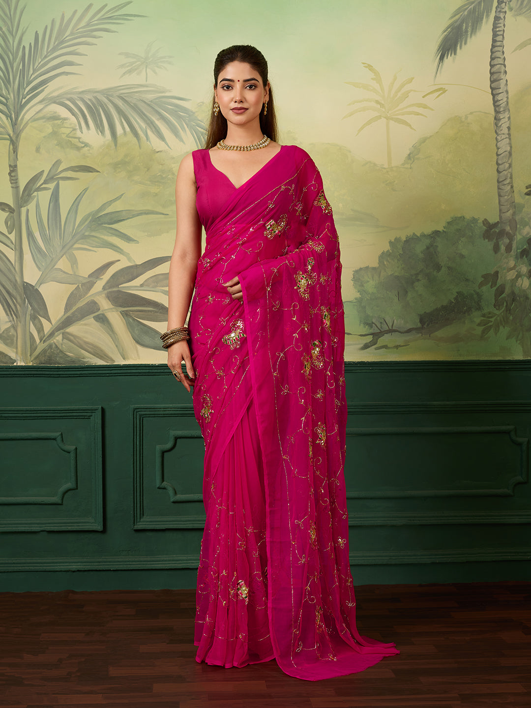 Tanmira Chiffon Traditional Saree with Cutdana Embroidery Work