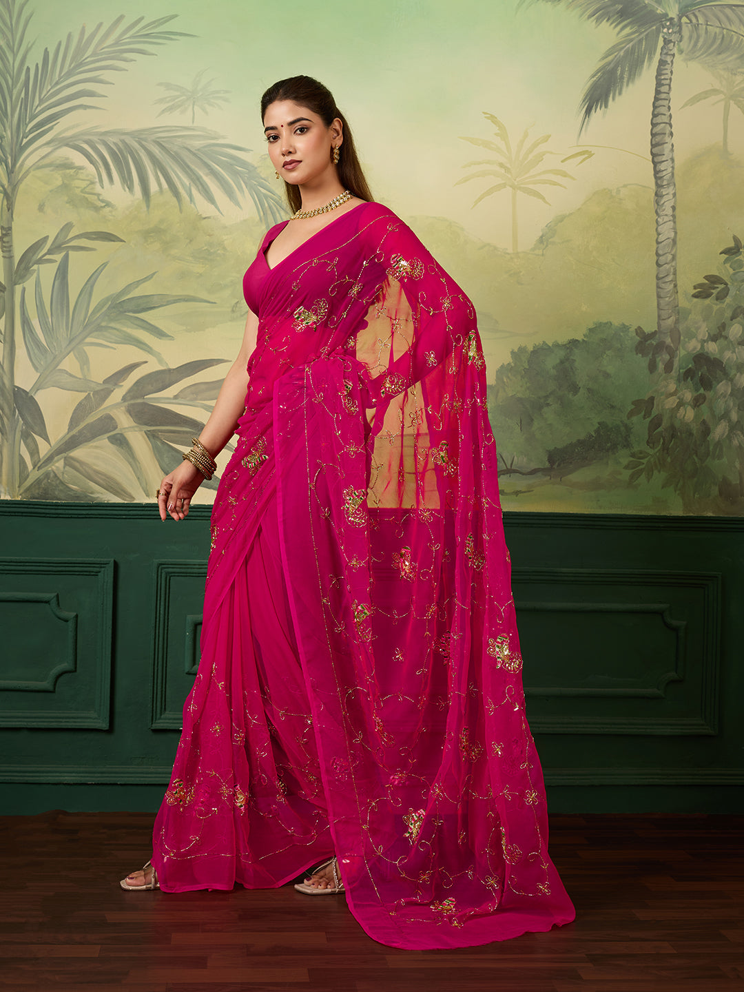 Tanmira Chiffon Traditional Saree with Cutdana Embroidery Work