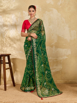 Buy Chiffon Saree Bandhani Style With Aari Work Tanmira