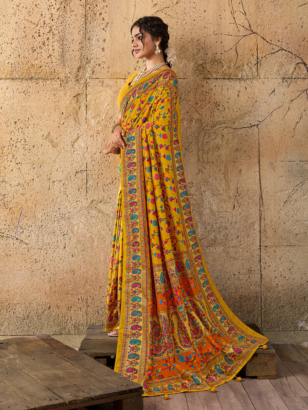 Tanmira Latest handpicked pashmina cotton silk Saree STR Mustard