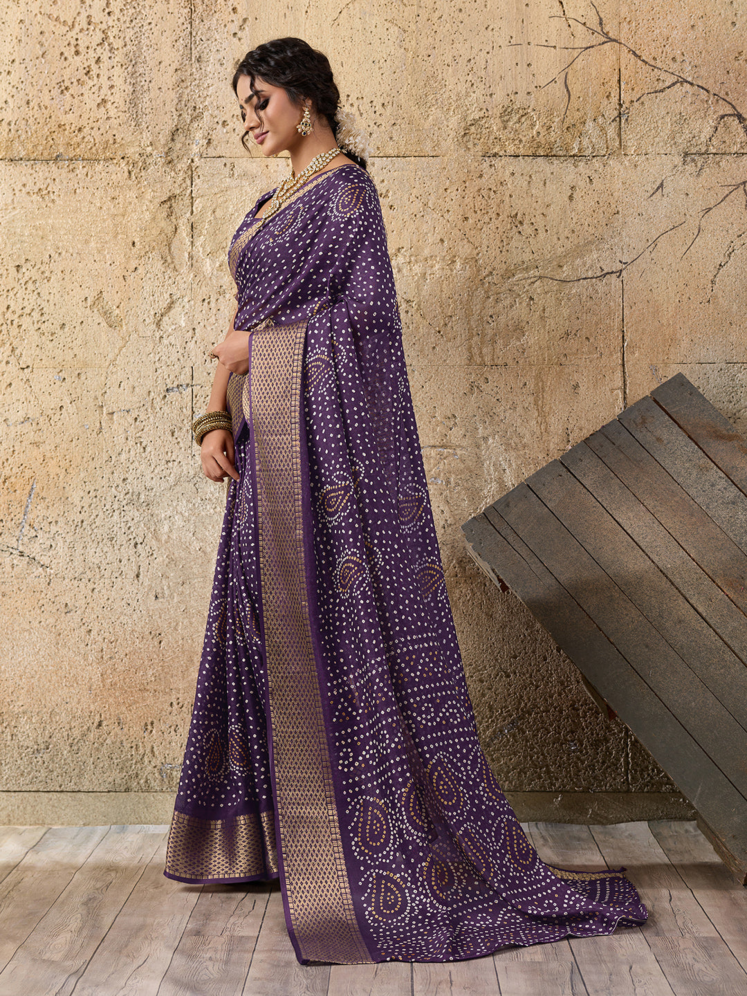 Tanmira New Launch Cotton silk Ajrakh style With Ajrakh HandPrint Work Saree STL