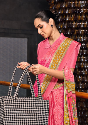 Silk Fabric Uniform Official Wear saree in peach colour under 1500