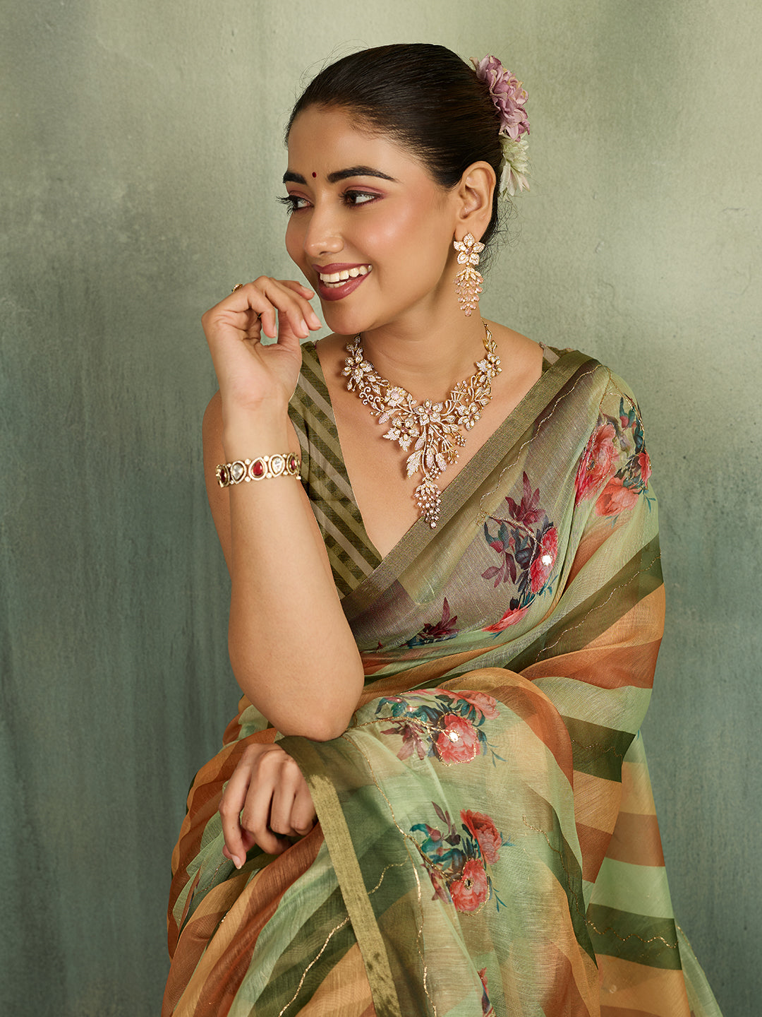 tanmira Premium Cotton Silk Leheriya Saree with Aari Tari Work Office Wear STL
