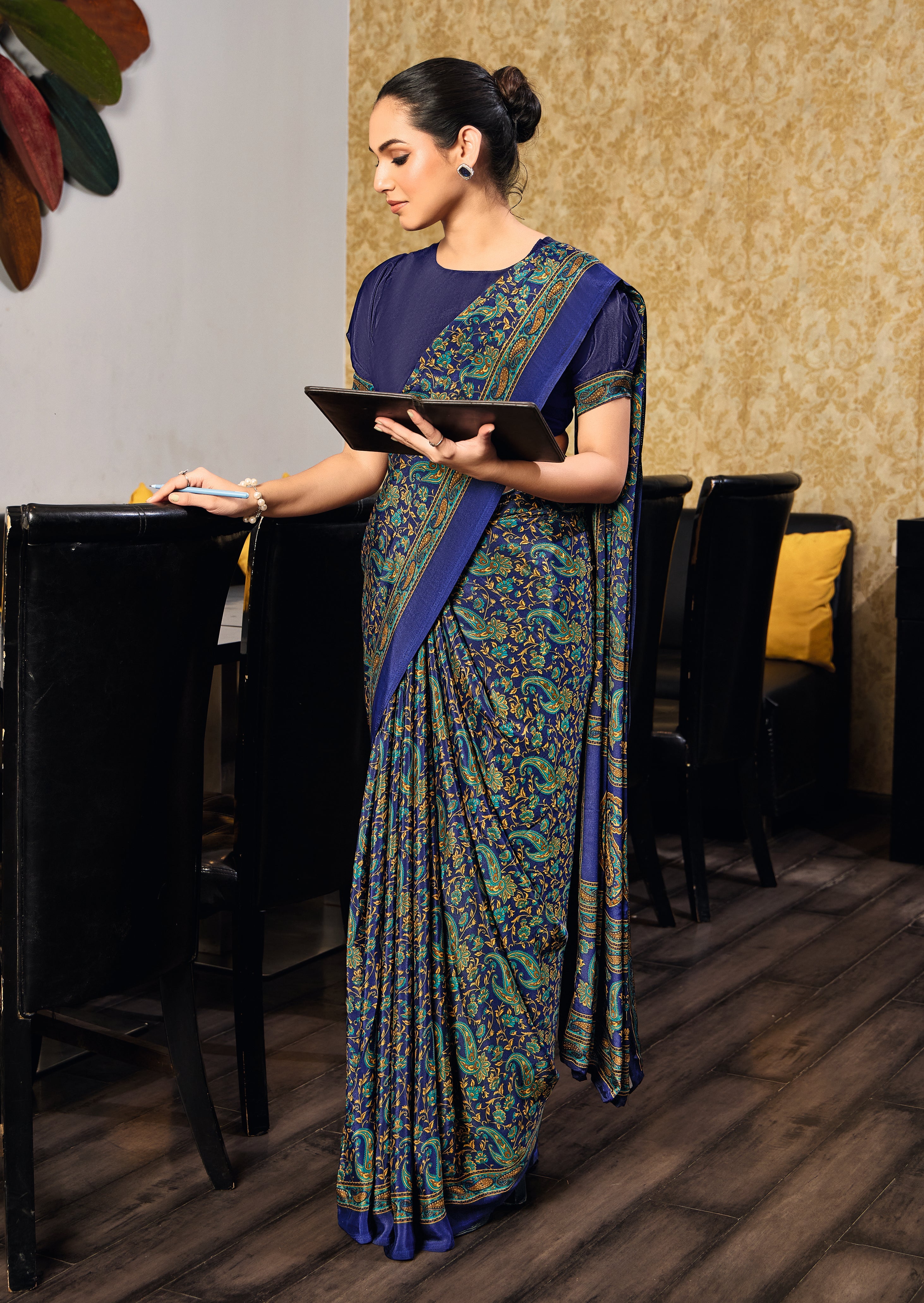 Tanmira New Crepe Silk Fabric Uniform Official Wear saree STR