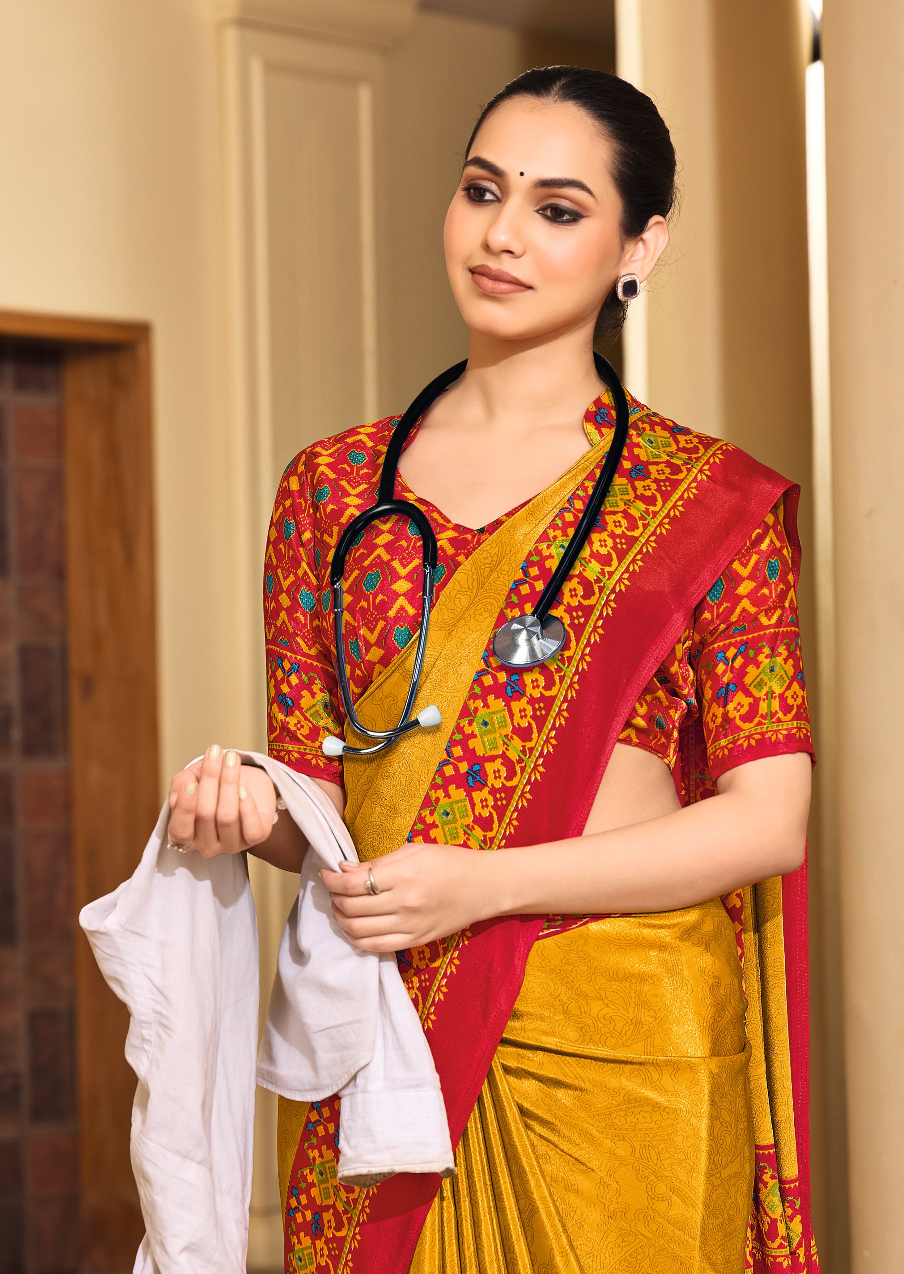 Tanmira New beautiful Crepe Silk Fabric Uniform Official Wear saree STR