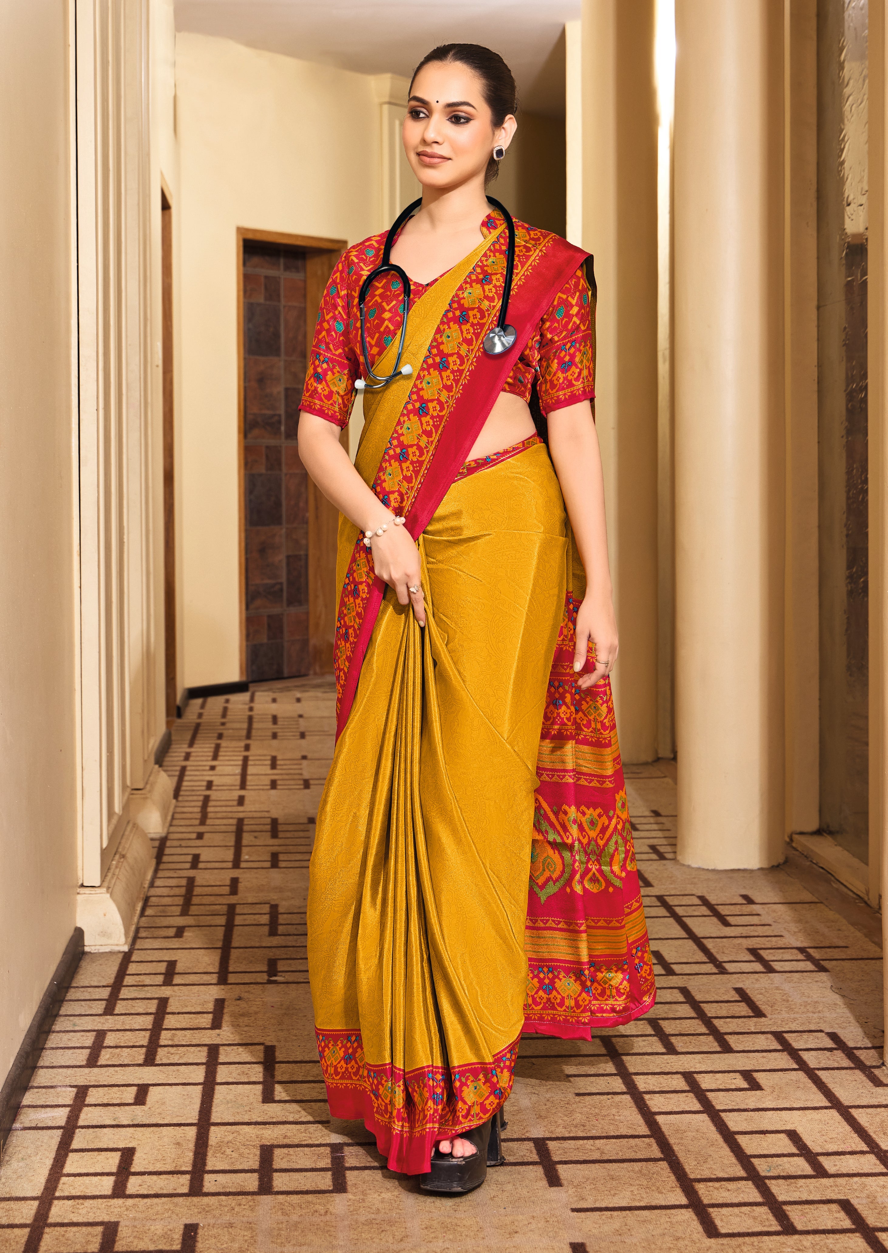 Tanmira New beautiful Crepe Silk Fabric Uniform Official Wear saree STR