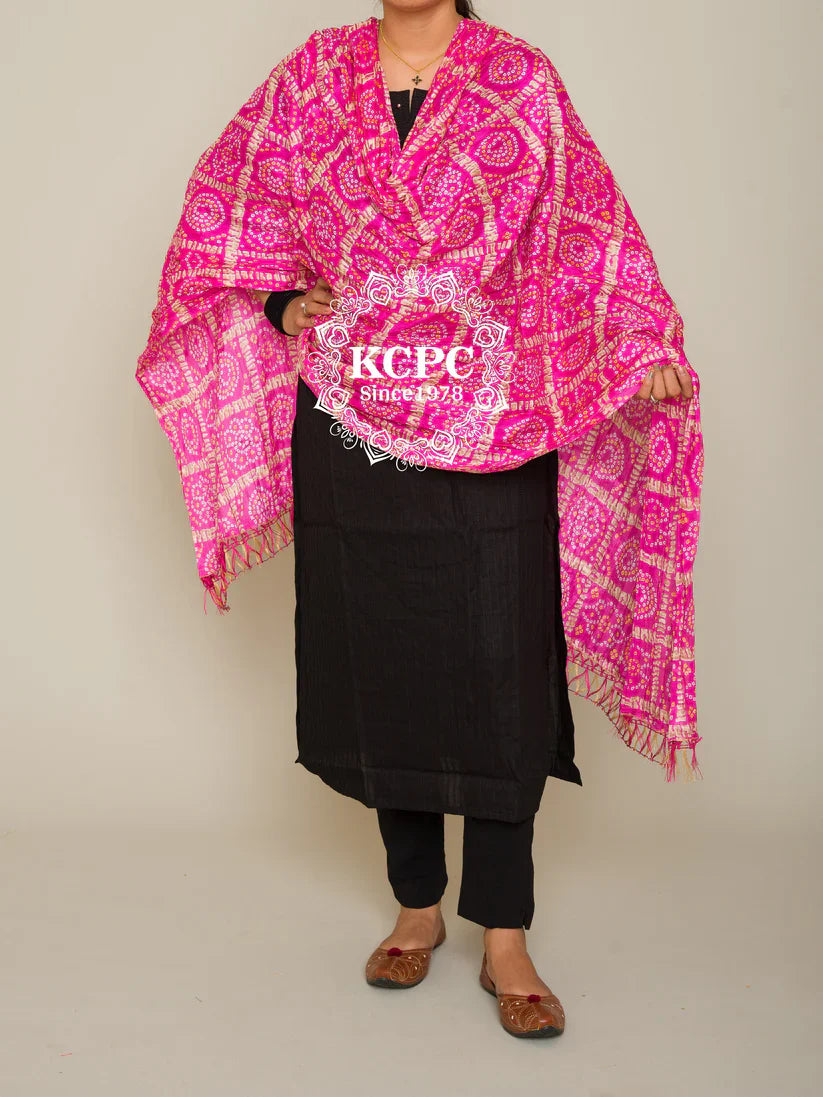 Tanmira New Chinon Silk Bandhani Style with Print Dupatta Pink RAY