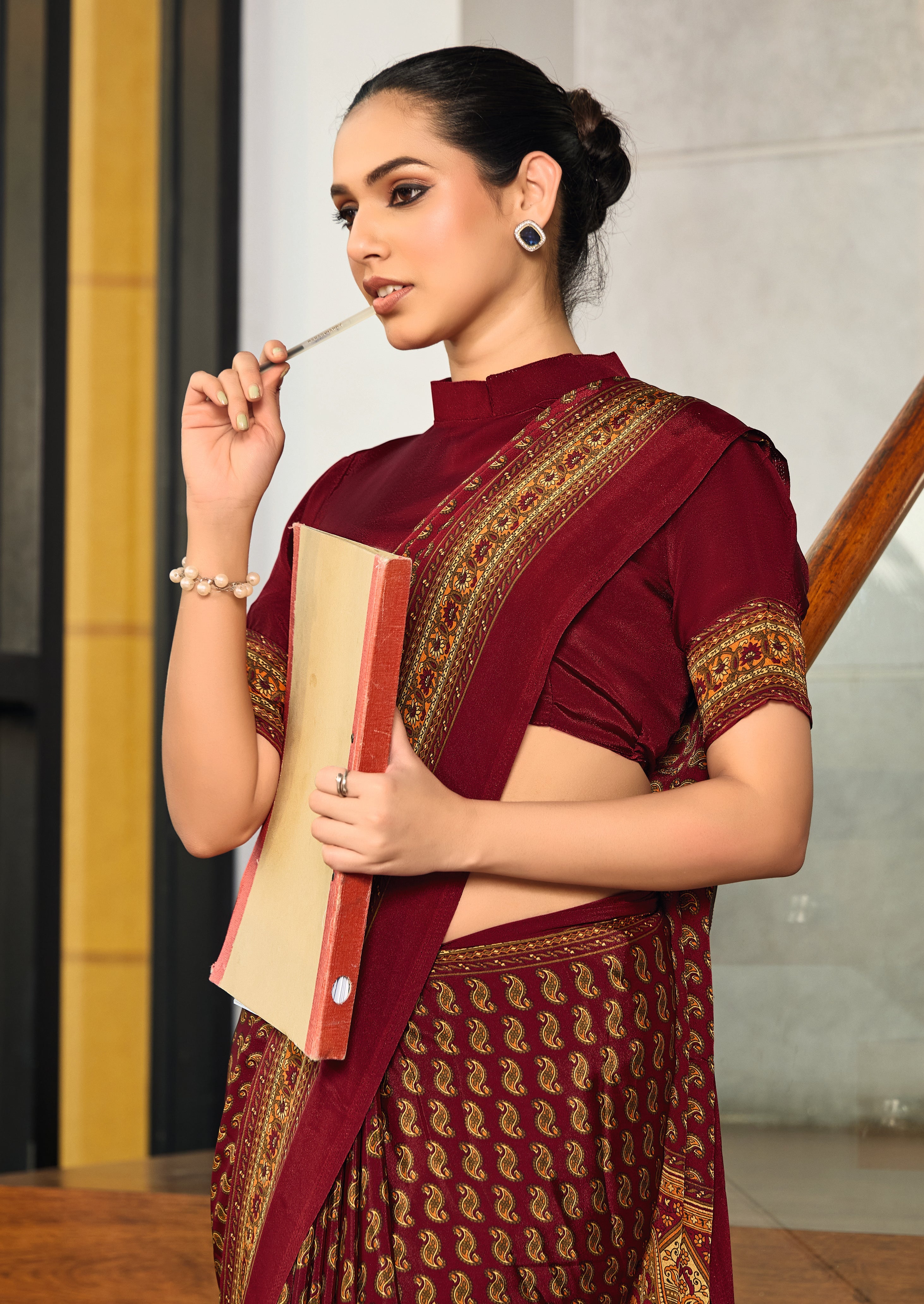 Tanmira Latest Crepe Silk Fabric Uniform Official Wear saree STR