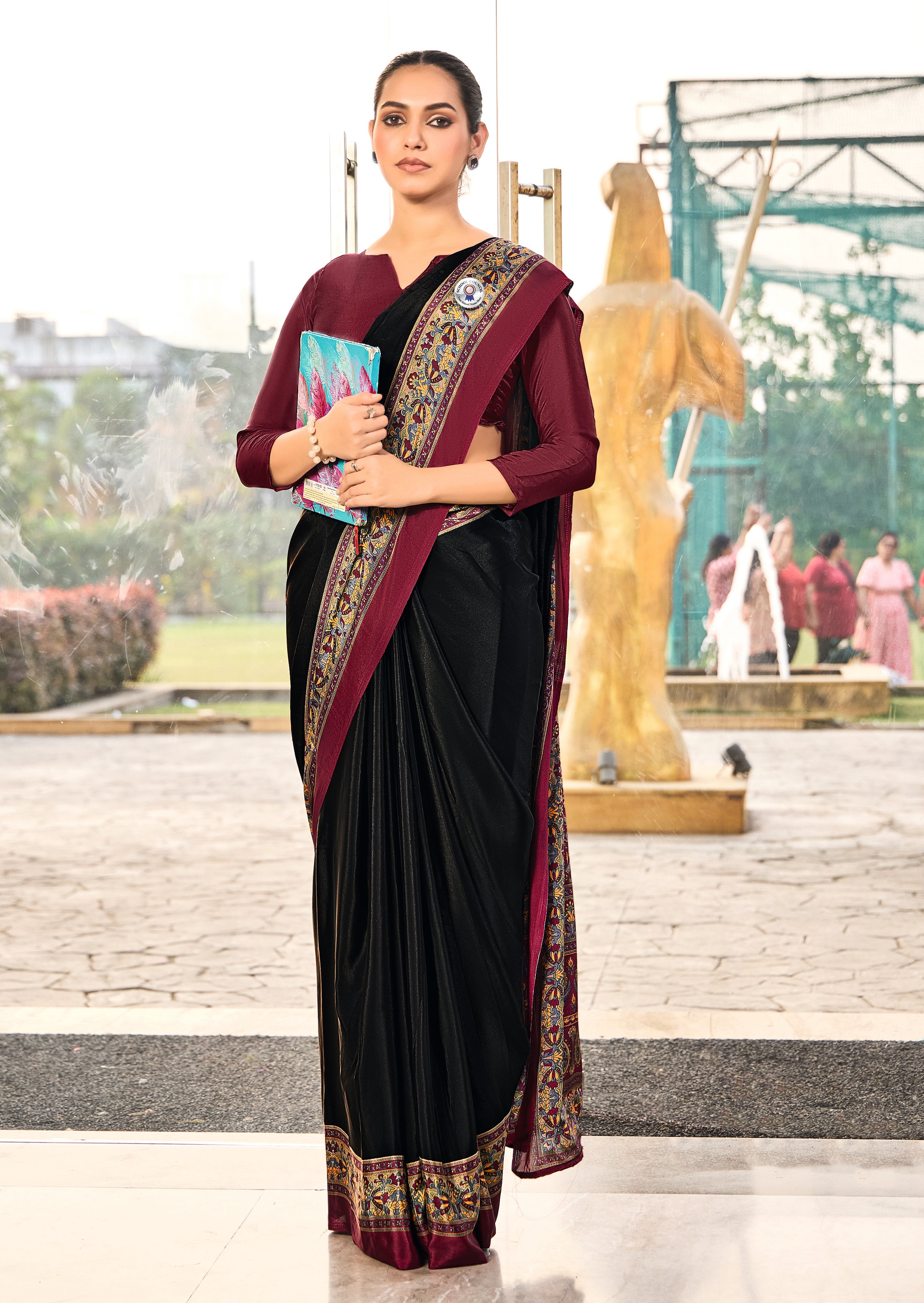 Tanmira Beautiful New Crepe Silk Fabric Uniform Official Wear saree STR