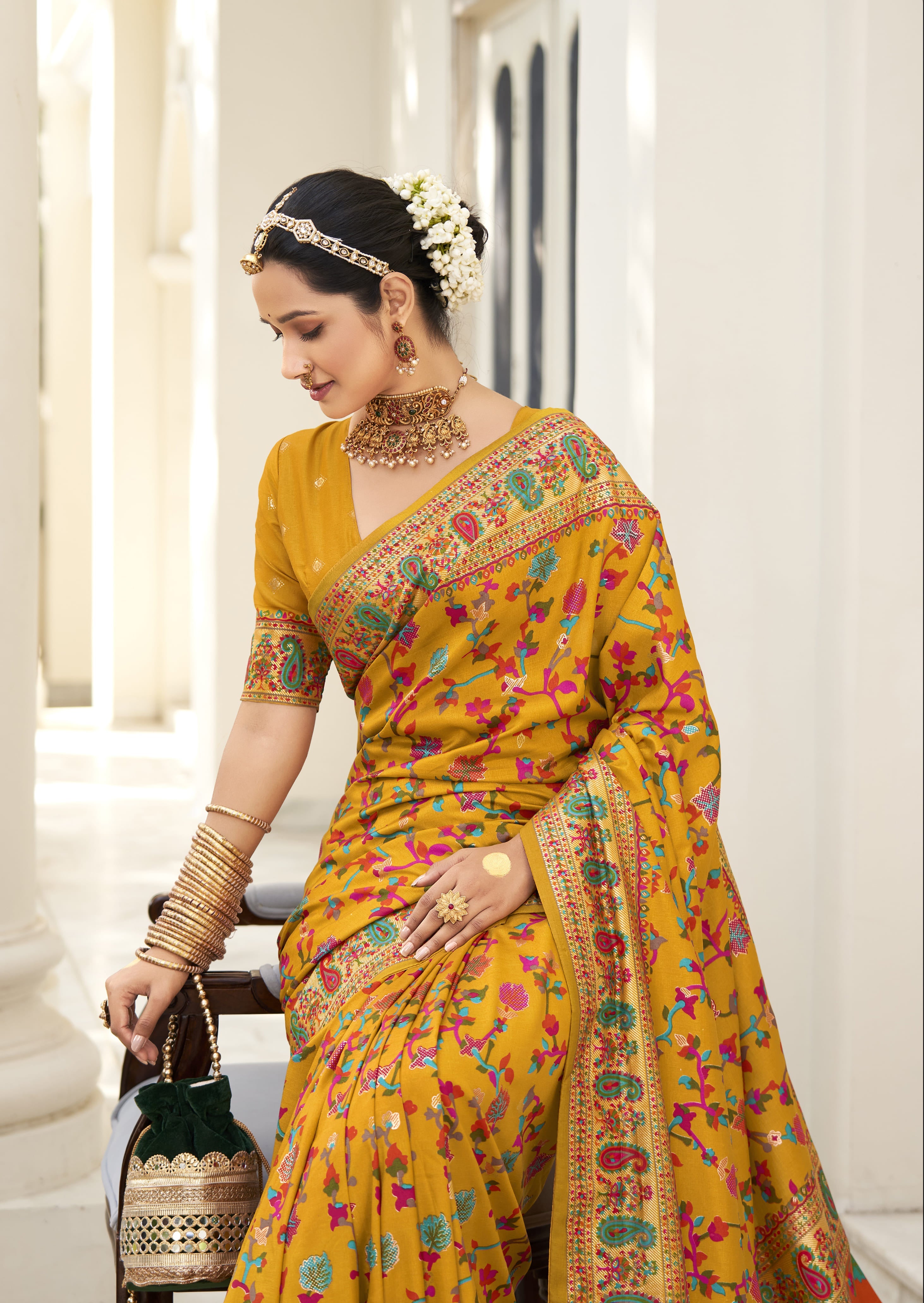 Tanmira Latest handpicked pashmina cotton silk Saree STR Mustard