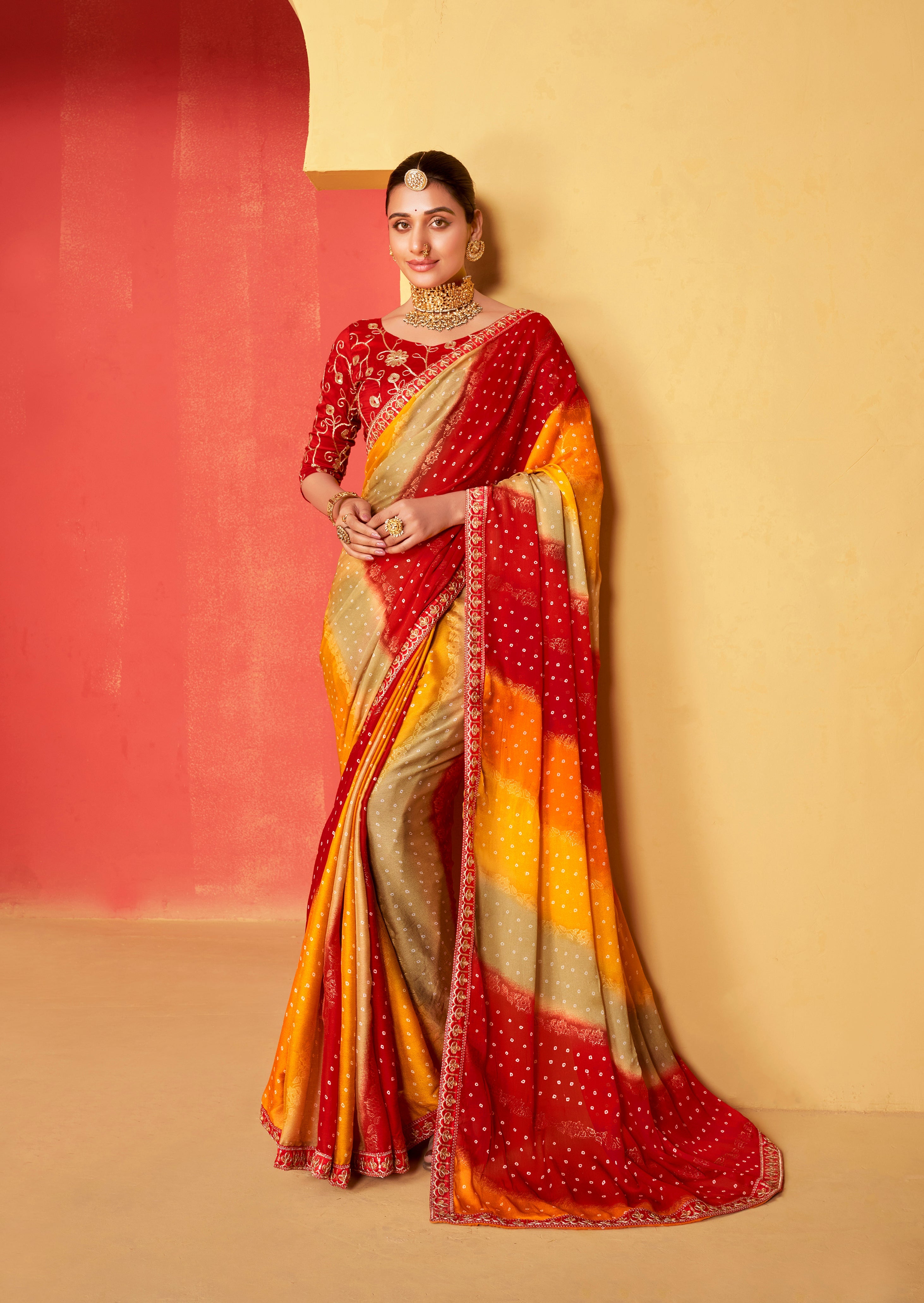 designer bandhani saree for festival