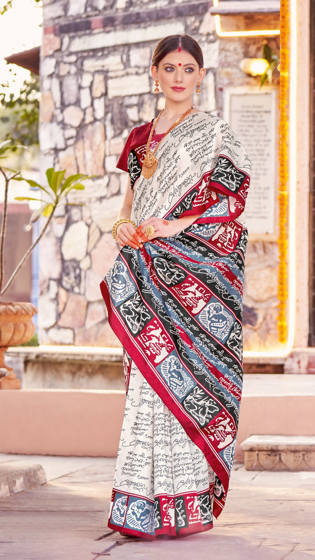 Tanmira New White printed bhagalpuri Silk ethnic wear Saree APL