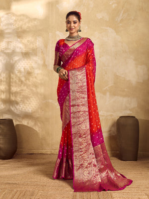 Viscos Silk Bandhani With Zari Border Saree under 2000