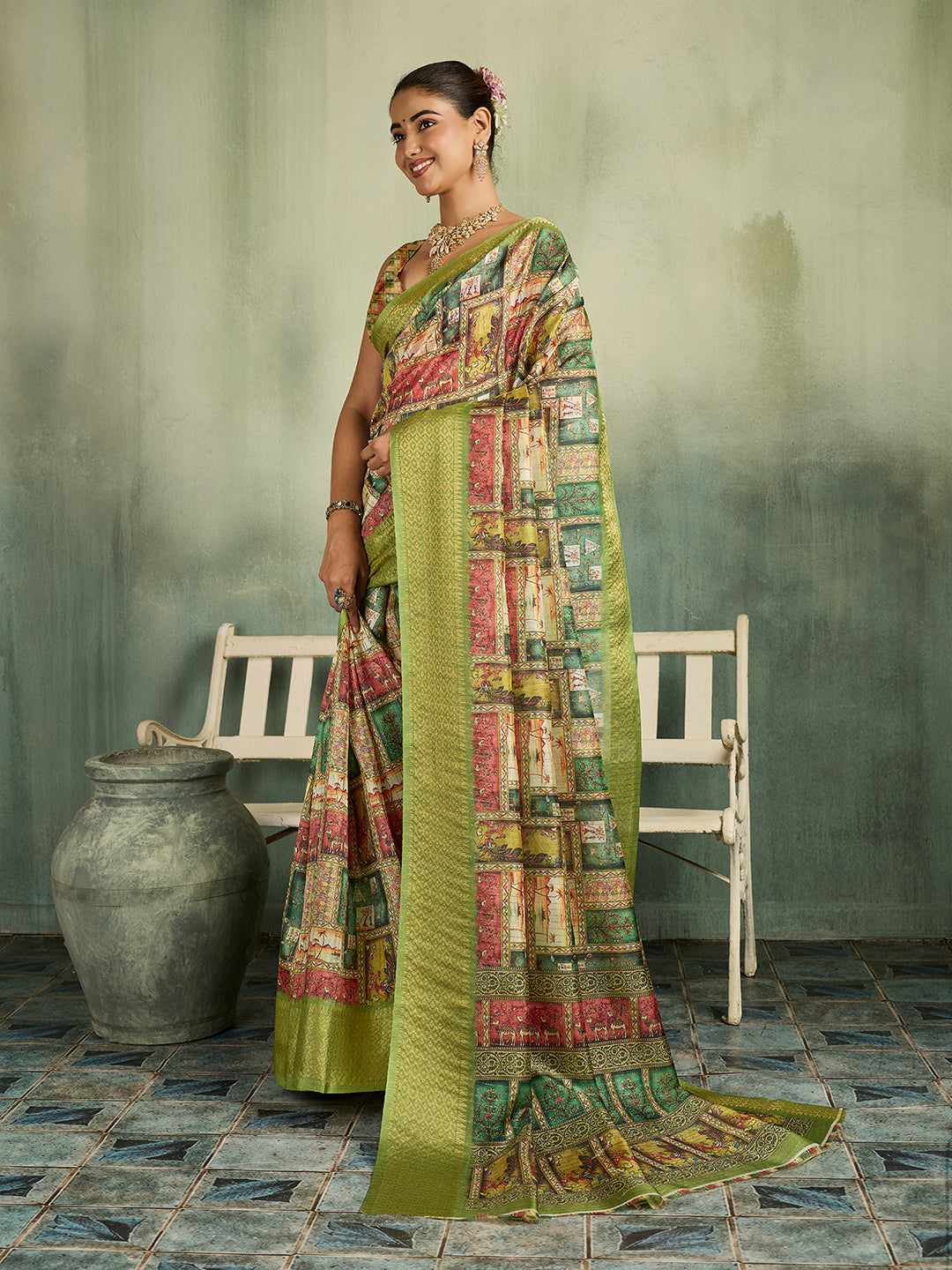 Tanmira Latest Cotton Silk Kalamkari Style Zari Weaving Saree STL