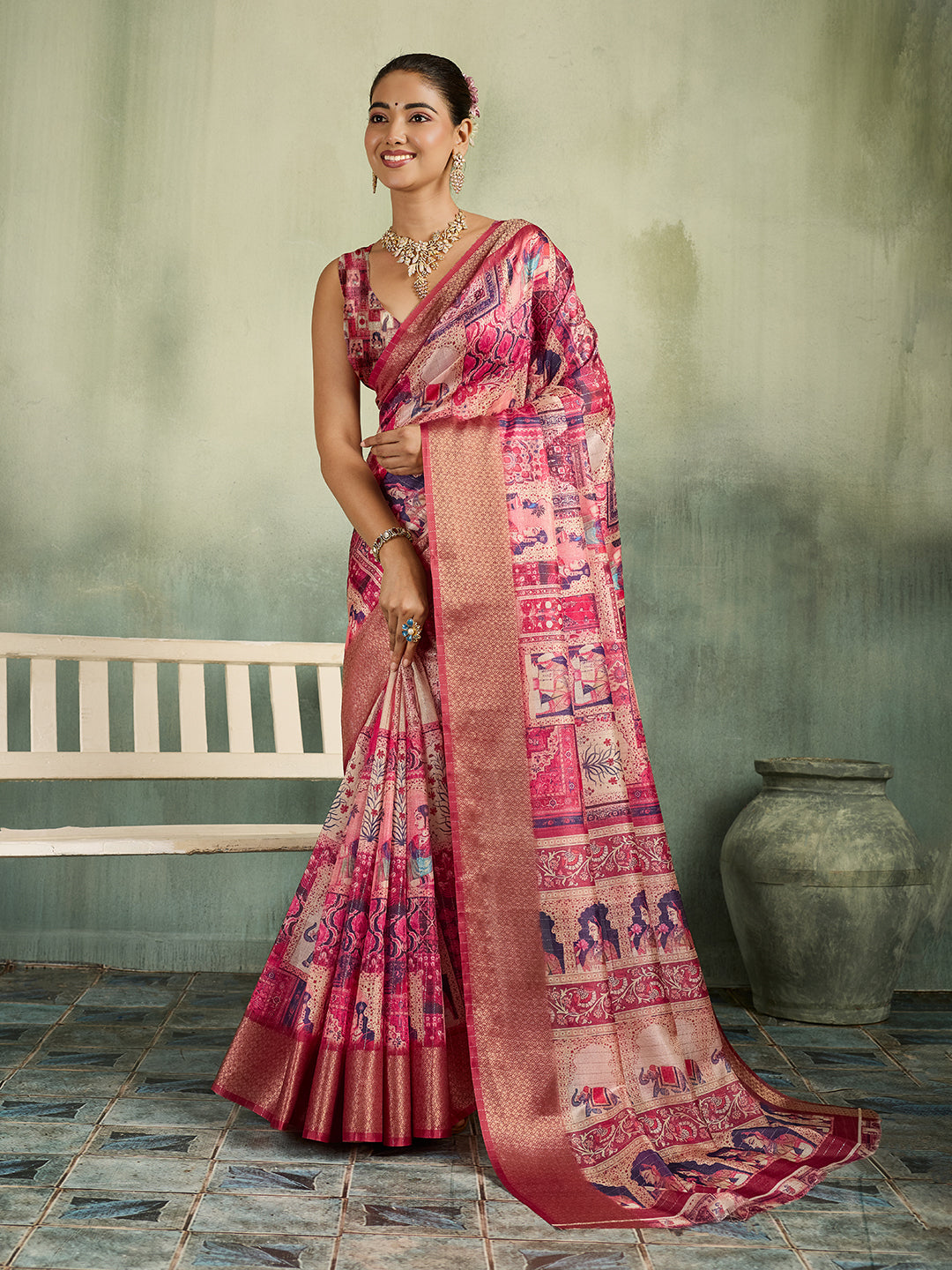Tanmira Latest Cotton Silk Kalamkari Style Zari Weaving Saree STL