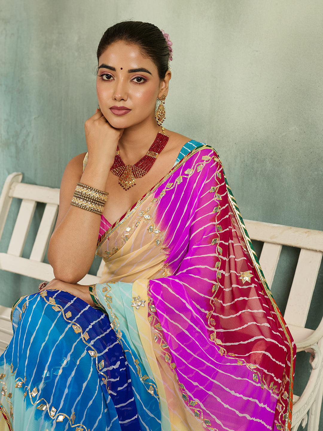 Tanmira New Launch Georgette Multicolour Jaipuri Gotapatti Leheriya Saree MHS