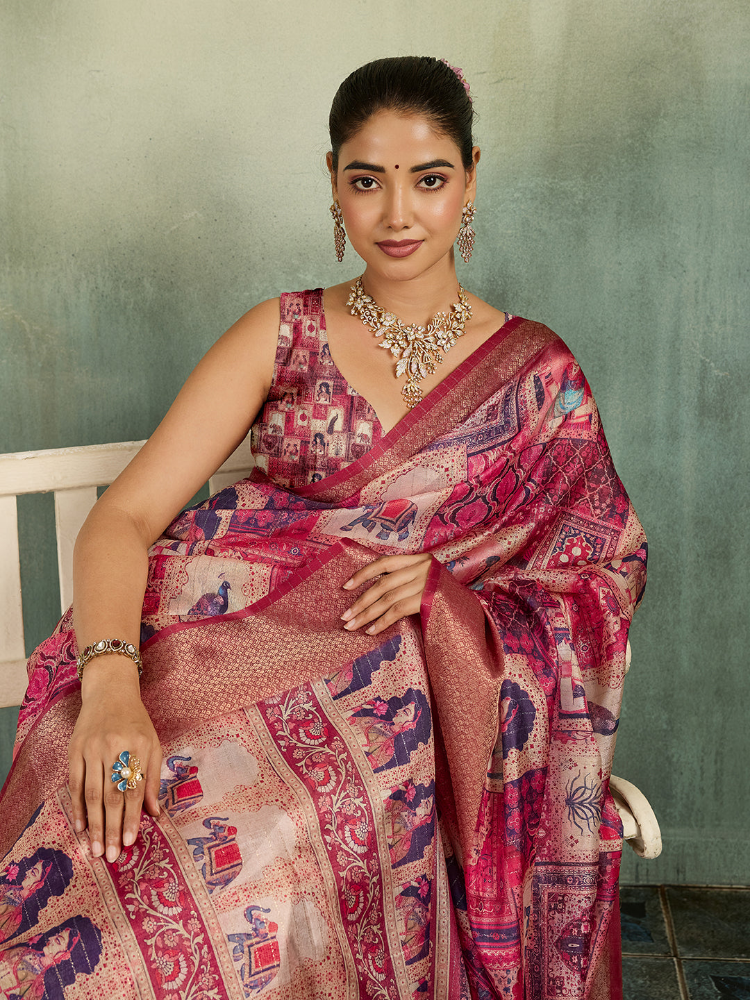 Tanmira Latest Cotton Silk Kalamkari Style Zari Weaving Saree STL