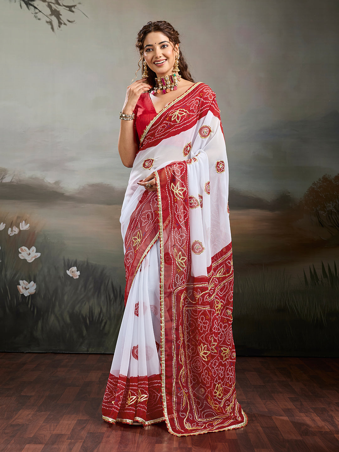 Tanmira New Festive Special Georgette Faag Style Saree with Gotapatti Work PDM