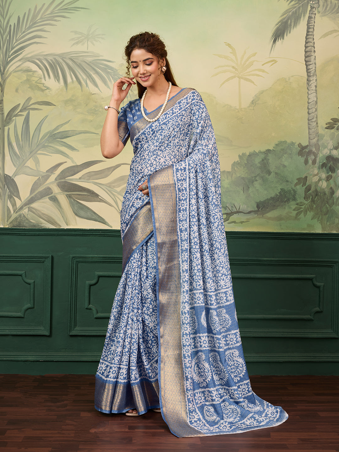 Tanmira New Cotton Silk Batik Printed With Zari Border Work Saree STL