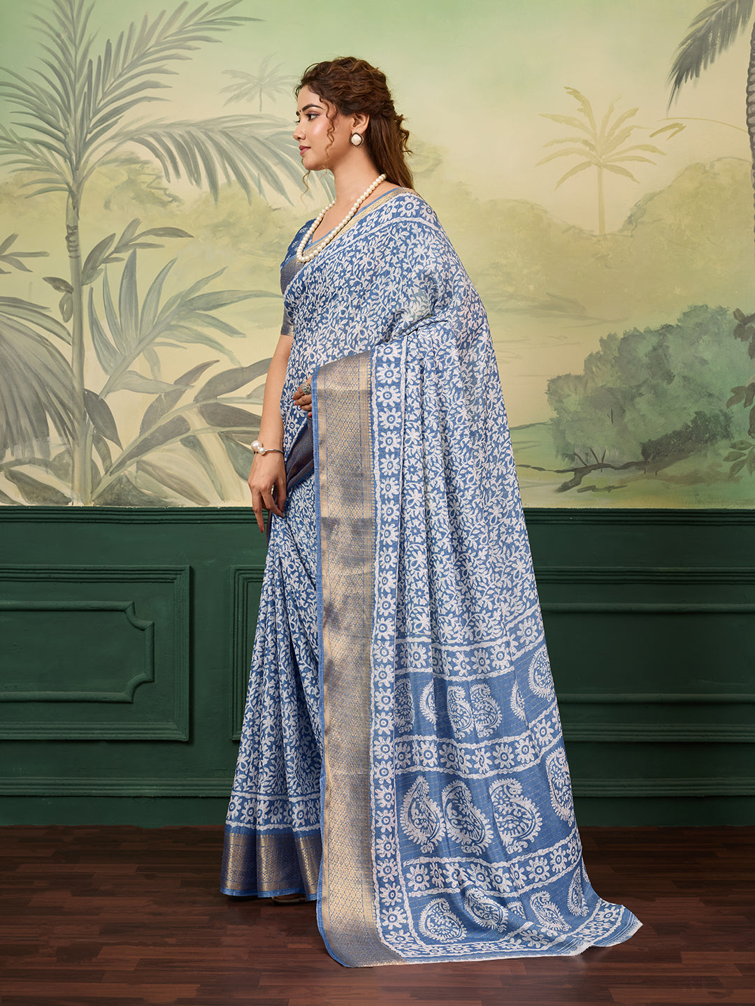 Tanmira New Cotton Silk Batik Printed With Zari Border Work Saree STL