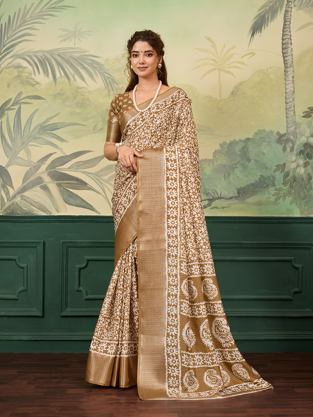 Tanmira New Arrival Cotton Silk Batik Printed With Zari Border Work Saree STL