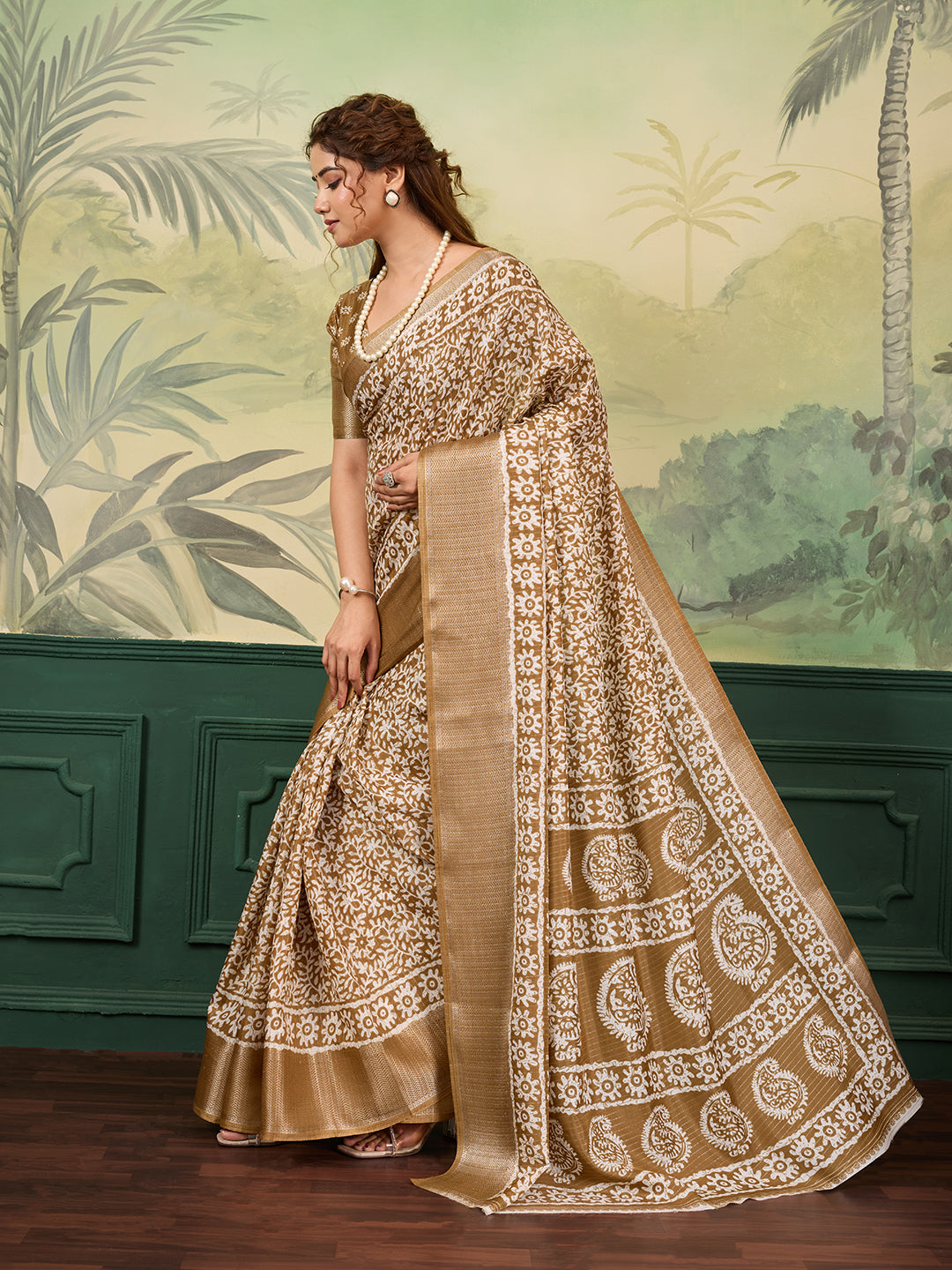 Tanmira New Arrival Cotton Silk Batik Printed With Zari Border Work Saree STL
