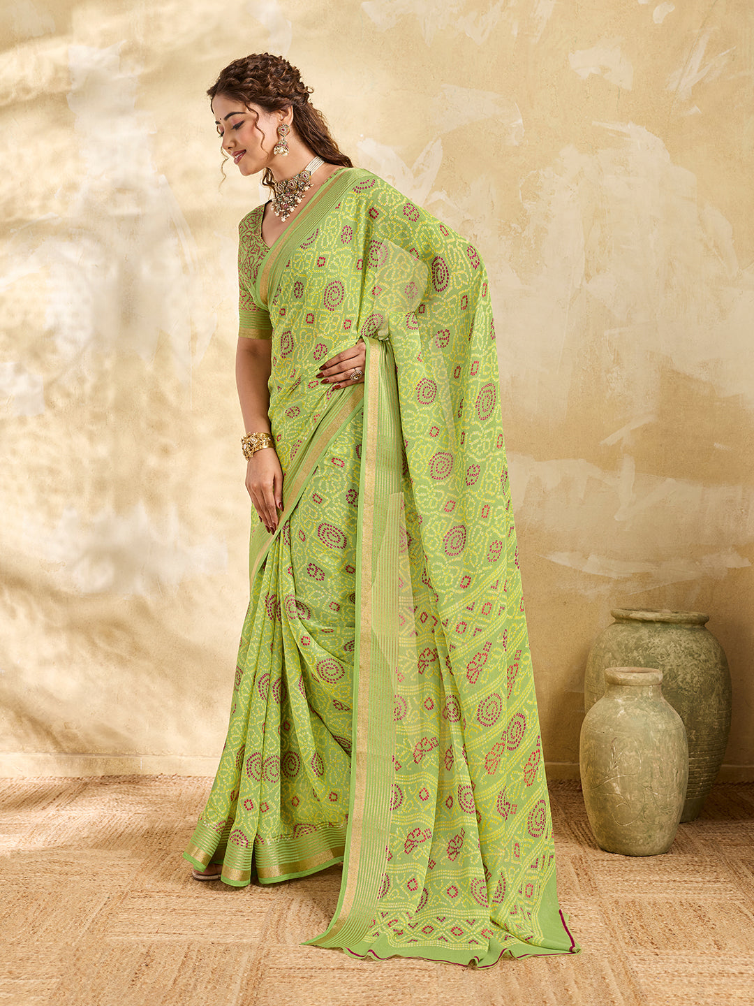 Tanmira New Casual Elegance Chiffon Saree in Bandhani Print KDN