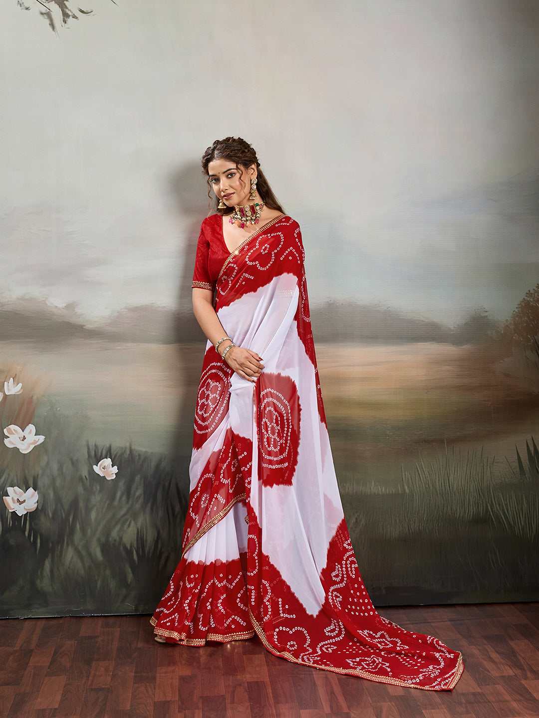 Tanmira New Festive Faag Style Georgette Saree with Elegant Border Work SANJU