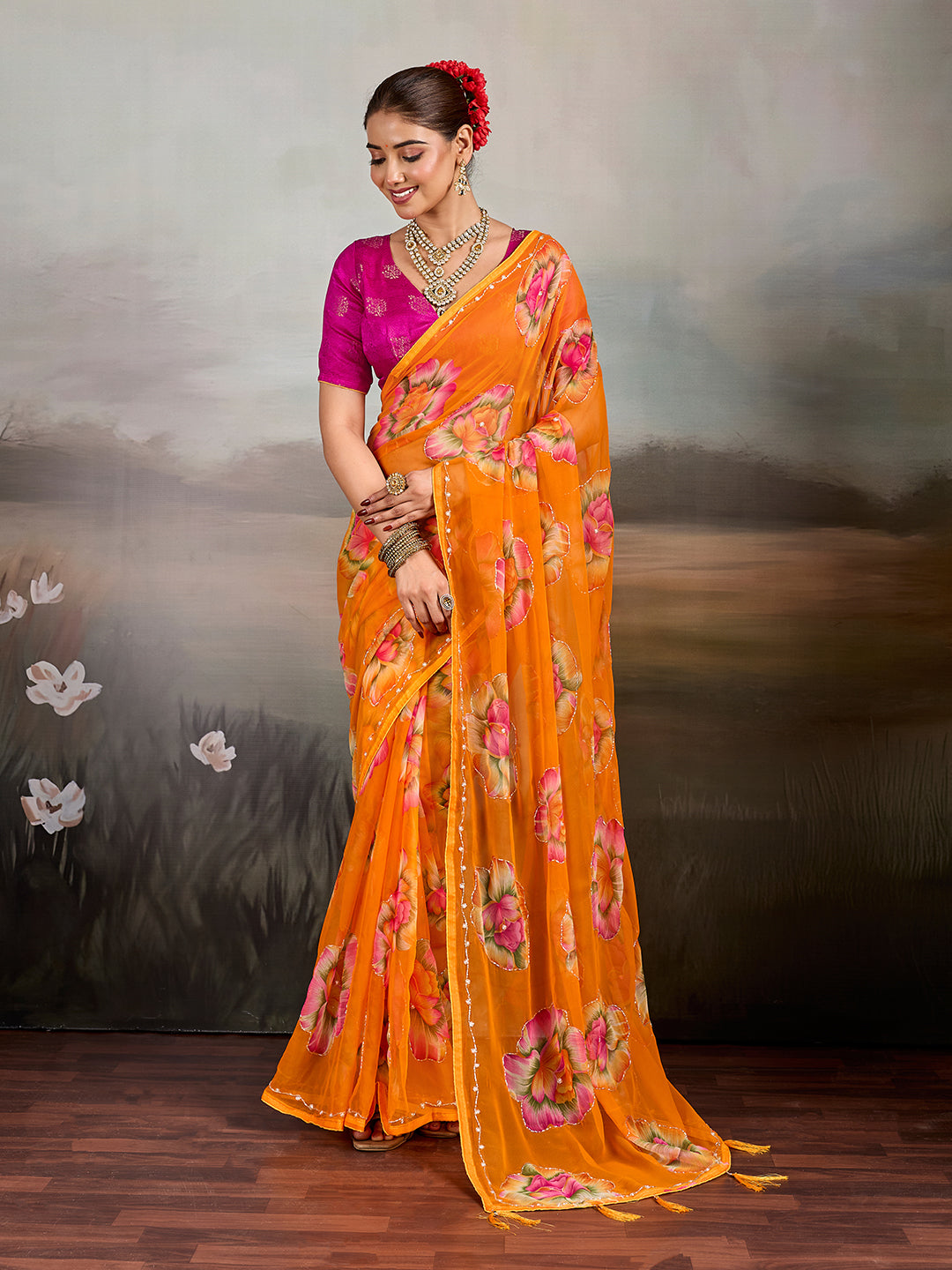 Tanmira Premium Chiffon Saree with Beautiful Cutdana Work SHCR